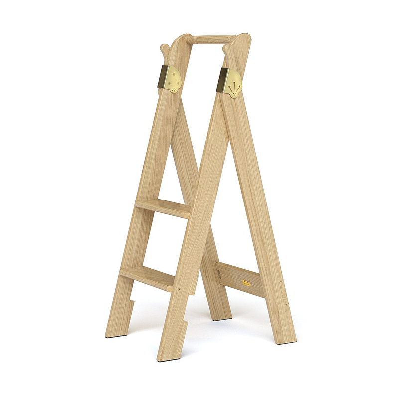 Escabeau en bois à 2 marches 43-1 / 2 "avec capacité de charge de 250 lb., Chêne blanc / laiton poli