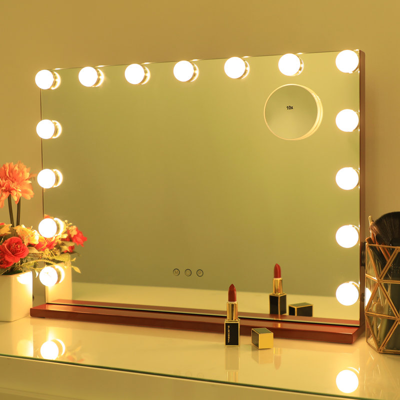 Miroir de maquillage avec éclairage tactile Kycia pour vestiaire et chambre à coucher, sur table ou mural, Rouge