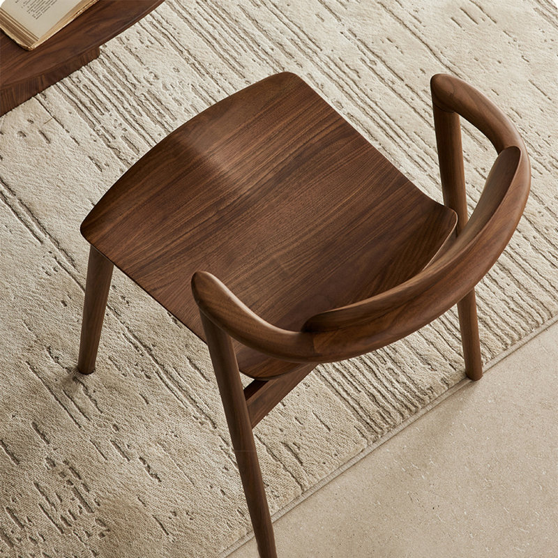 All Solid Wood, Walnut, Simple Dining Chair With Armrests
