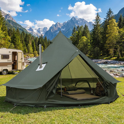 Tente de cloche en tissu de luxe Oxford de 5 m, tente en toile de yourte avec prise de réchaud, camping familial 4 personnes pour 8 personnes, vert