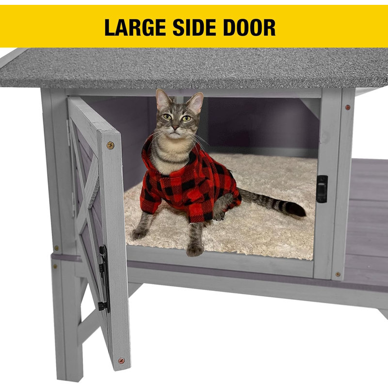 Maison d'extérieur pour chat, grand toit résistant aux intempéries, 100% bois, abri extérieur pour chat pour l'hiver, Non