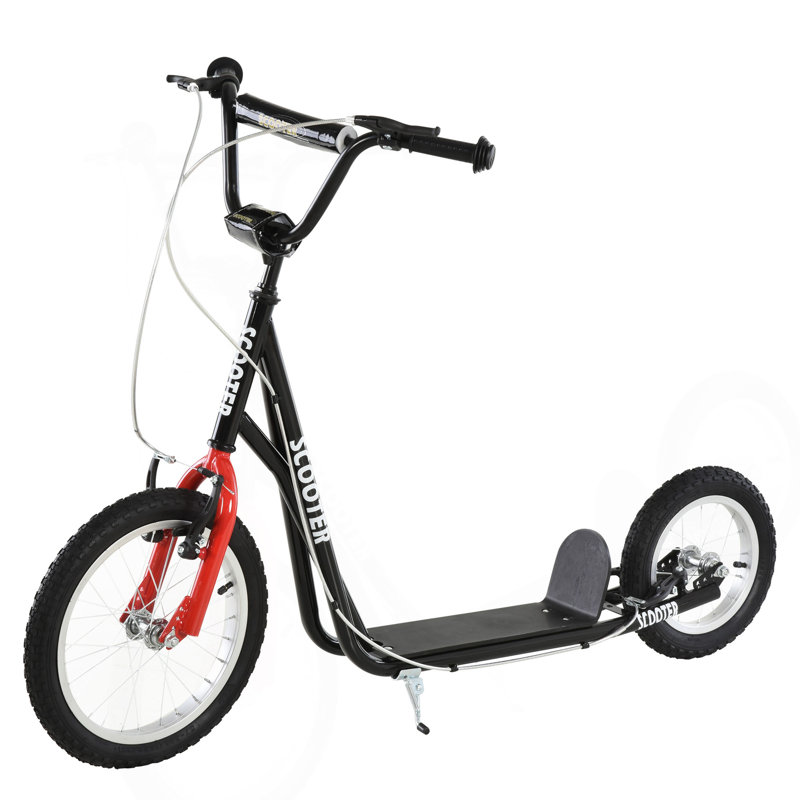 Trottinette pour les jeunes, trottinette pour adolescents, guidon réglable pour les enfants de 5 ans et plus avec roues gonflables à double freins avant de 16 po et arrière de 12 po, noir