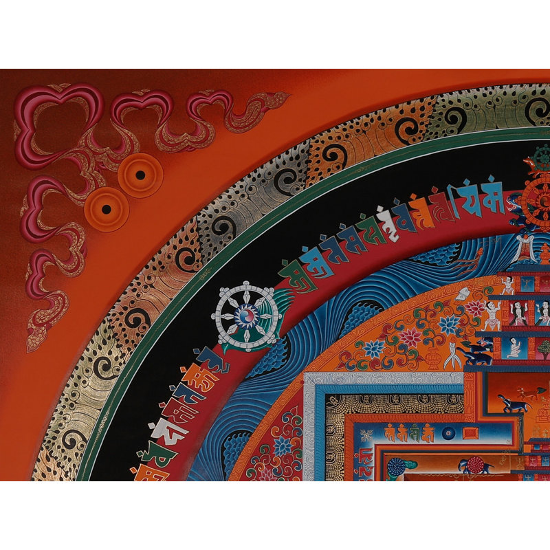 Bouddha, art mural mandala cosmique Kalachakra - très grand carré Thangka tibétain peint à la main avec des accents en or 24 carats, décor de méditation géométrique sacrée de qualité supérieure 35,4 po x 35,4 po