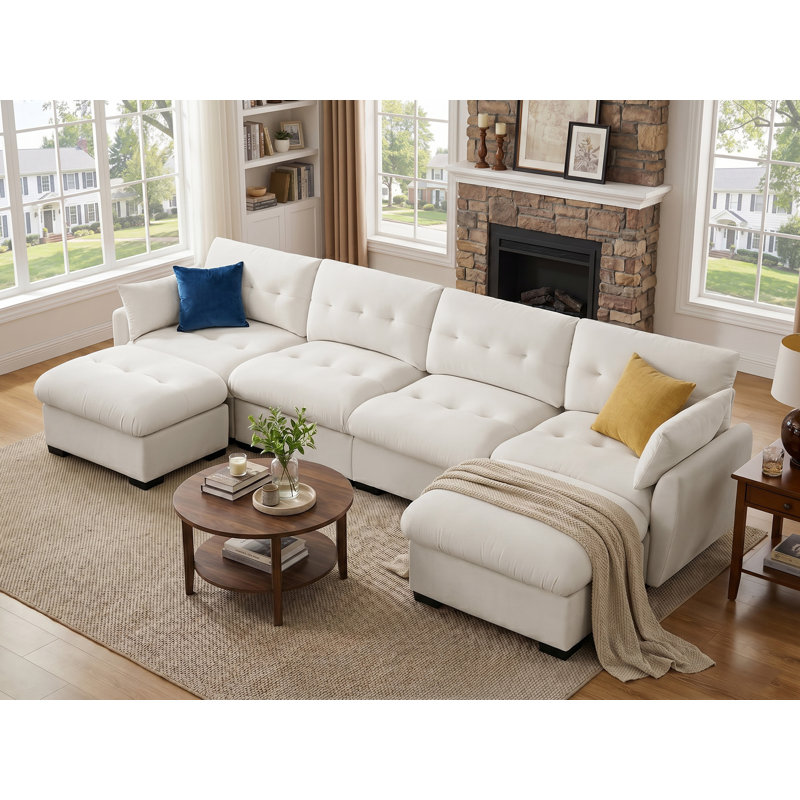 141.73'' Modular Upholstered Sectional Sofa For Living Room, Beige Polyester/Fabric