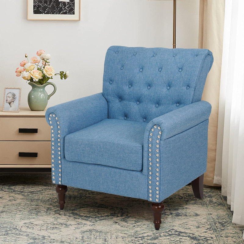 Fauteuil d'appoint capitonné de 29,9 po Abcde, Lin bleu