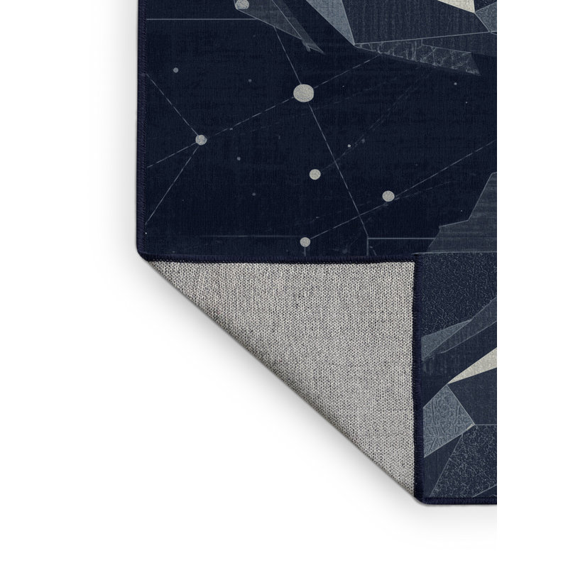 Machine Washable Pavlo Modern Abstract Rug in Gray – Navy Binding, 2 x 4