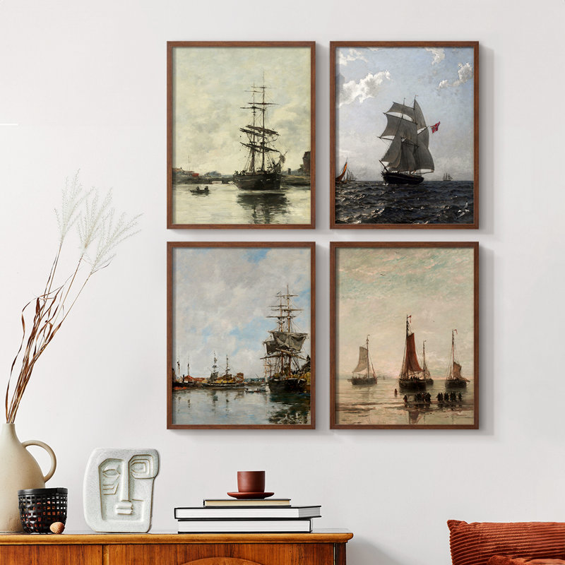 «Vintage NAUTICAL VIII», 4 pièces sur papier, Noyer, H 14 po x l 11 po