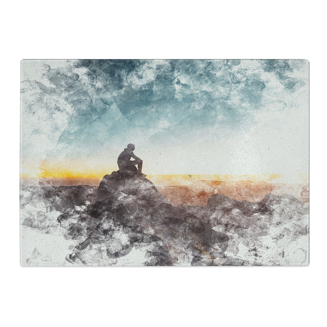 Tempered Glass Watching the Mountains Watercolour Chopping Board
