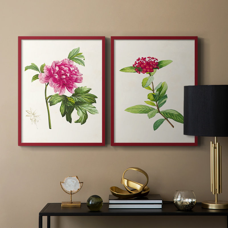 Impression encadrée PrettyPinkBotanicalsI-Premium - prête à être accrochée - aucun clou requis - aucun clou requis, Rouge