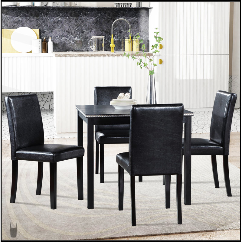 Ensemble de table de salle à manger 5 pièces en bois avec table carrée et 4 chaises rembourrées, décor en cristal pour une expérience culinaire élégante
