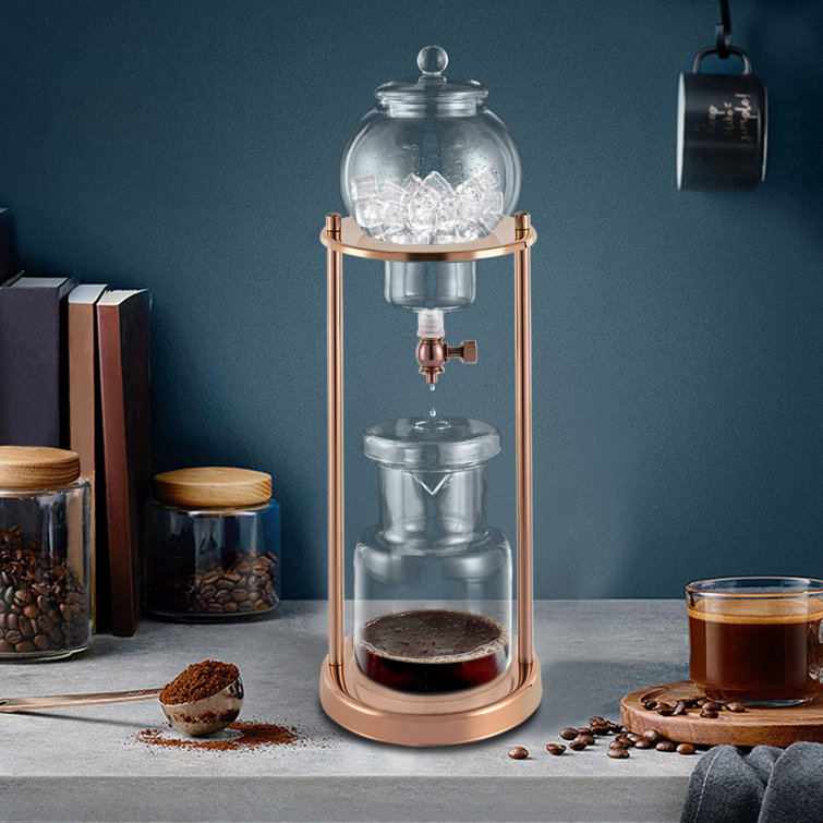 Ice Drip Coffee Maker, Commercial Pine Wood + Handmade Glass Cold Brew Coffee Household Ice Drip Coffee Pot Lomana