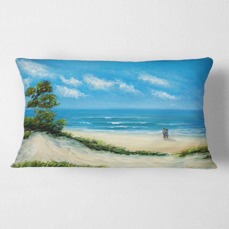Couple à la plage - coussin à imprimé nautique et côtier