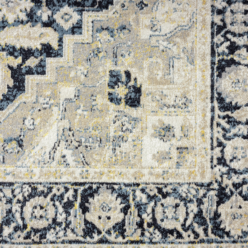 Amaresh Oriental Machine Washable Ivory/Charcoal Area Rug, Rectangle 6'6" x 9'2"