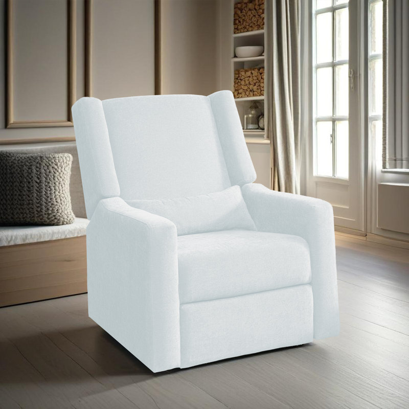 Cutlor Luxury Power Motion Recliner  Swivel Glider, Upholstered Reclining Sofa Chair with Lumbar Support, Bright White Linen