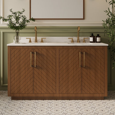 Linsay 60" Full Assembly Double Sink Bathroom Vanity with Engineered Marble Top