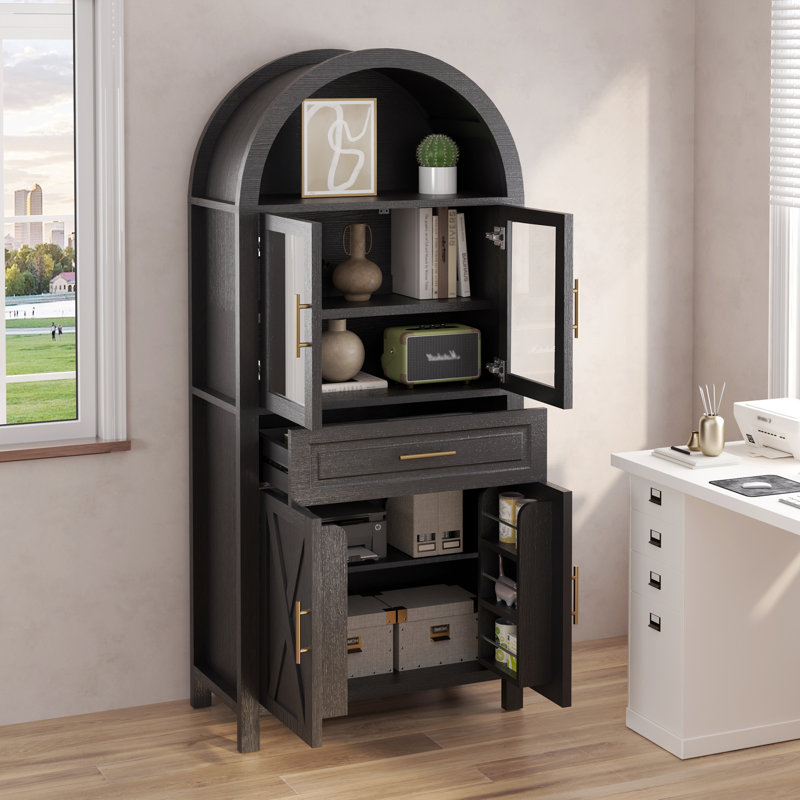 Vitrine 71 po arquée de style campagne moderne avec tablettes réglables, Noir