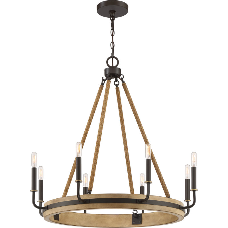 8 - Light Dimmable Wagon Wheel Chandelier