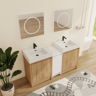 Ensemble de meuble-lavabo double 60 po avec lavabo en résine et armoire de rangement blanche Quarnar