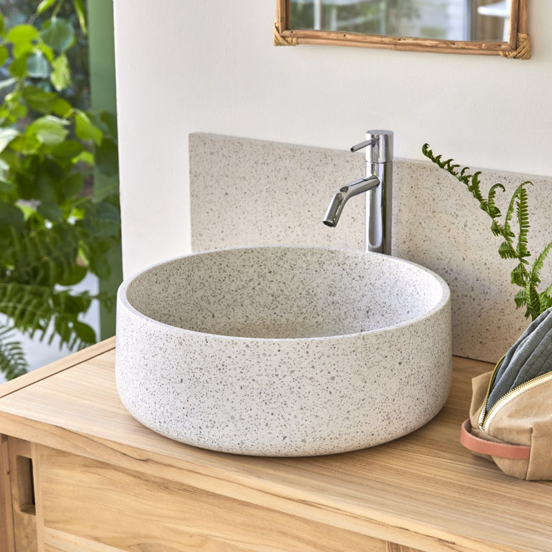 Milos Round Brown Premium Terrazzo Bathroom Sink, White