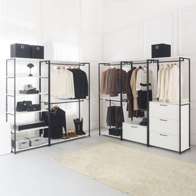 Kennyth 175" W White Freestanding Walk in Wood Closet System with Metal Frame (5 Pieces)