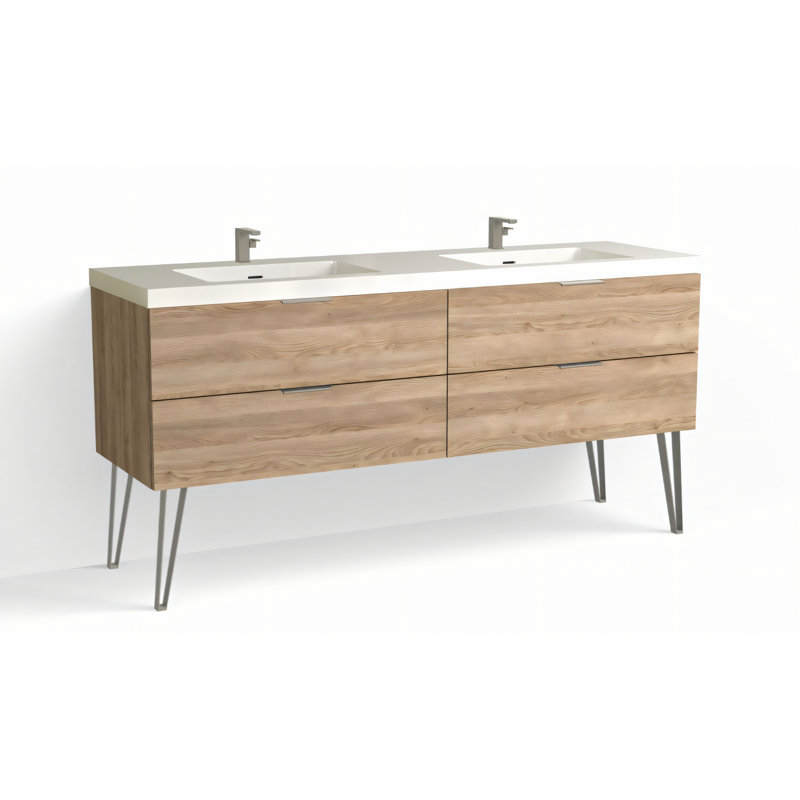 Avila 72" W Freestanding Double Bathroom Vanity with Dawson Leg , Gloss White/Single, Nocino, Satin Nickel