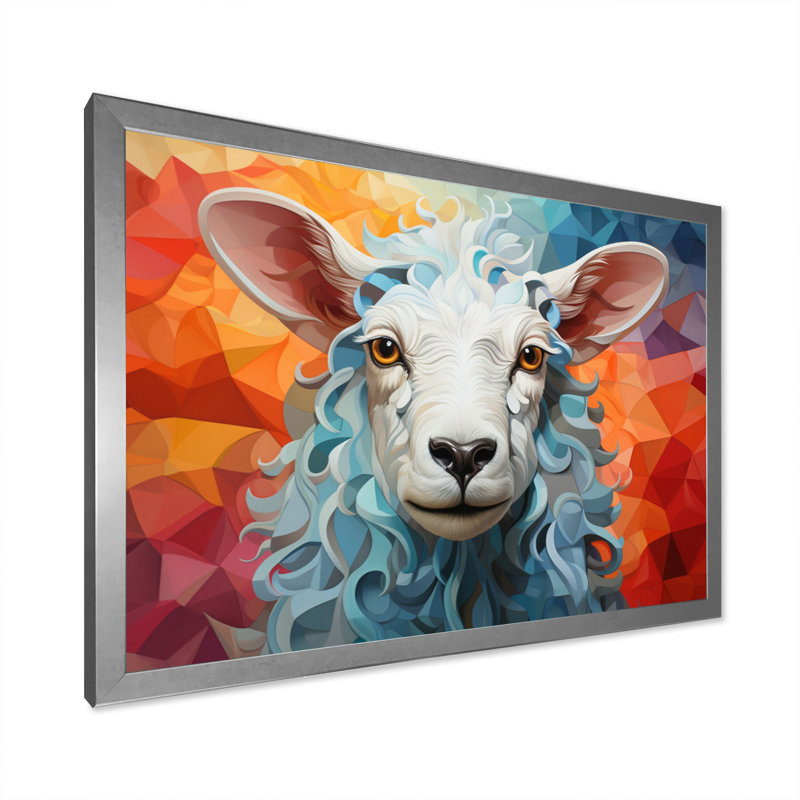 Sheep Serenity Geometric - Animals Canvas Prints, H 12 po x l 20 po x P 1 po, Cadre photo argenté