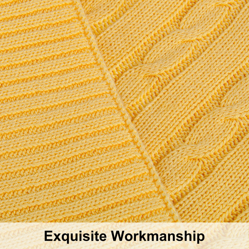 Couverture en coton tricoté , Jaune, L 67 po x l 51 po