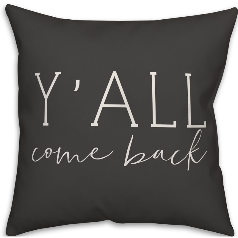 Coussin décoratif intérieur/extérieur mince y’all back back , H 18 po x l 18 po, Noir / blanc