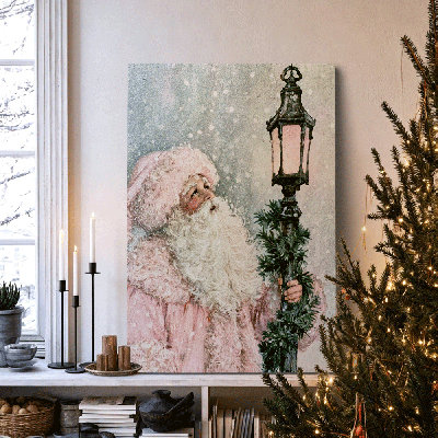 Vintage Christmas Lamp Post Canvas Art Gallery Wrapped - Fireplace Mantel 36*24 inch (90*60*2cm)