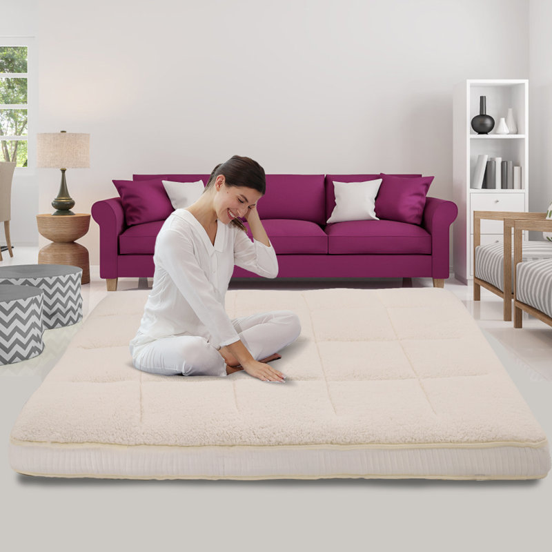 Paoli Japanese Floor Mattress, 4" Thick Sherpa Fleece Futon Mattress, Roll Up Sleeping Pads, Reversible and Portable Folding Foam Floor Bed Tatami Mat