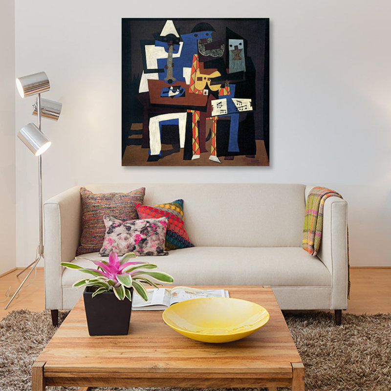 Three Musicians by Pablo Picasso - Painting on Canvas, 66.04 cm H x 66.04 cm W x 1.91 cm D, No Frame