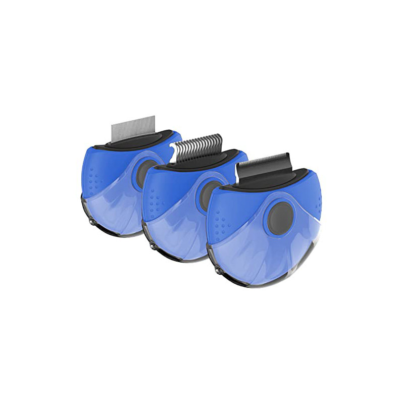 Pet Life  'Axler' Triple Rotating Rake Deshedder and Dematting Grooming Pet Comb, Blue