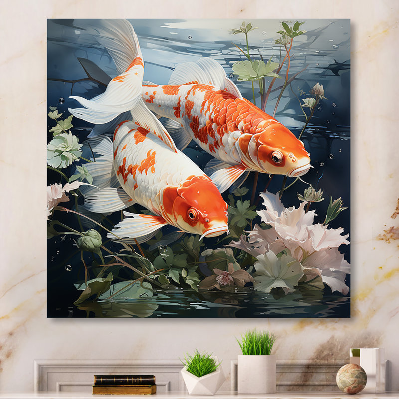 «China Orange Tranquil Koi Pond Oasis», art mural Chine, H 29 po x l 29 po