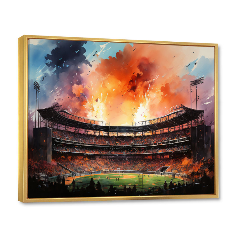 Sport Stadium In Spotlight I - Architecture Canvas Art Print, Cadre flottant doré, 30" H x 40" W