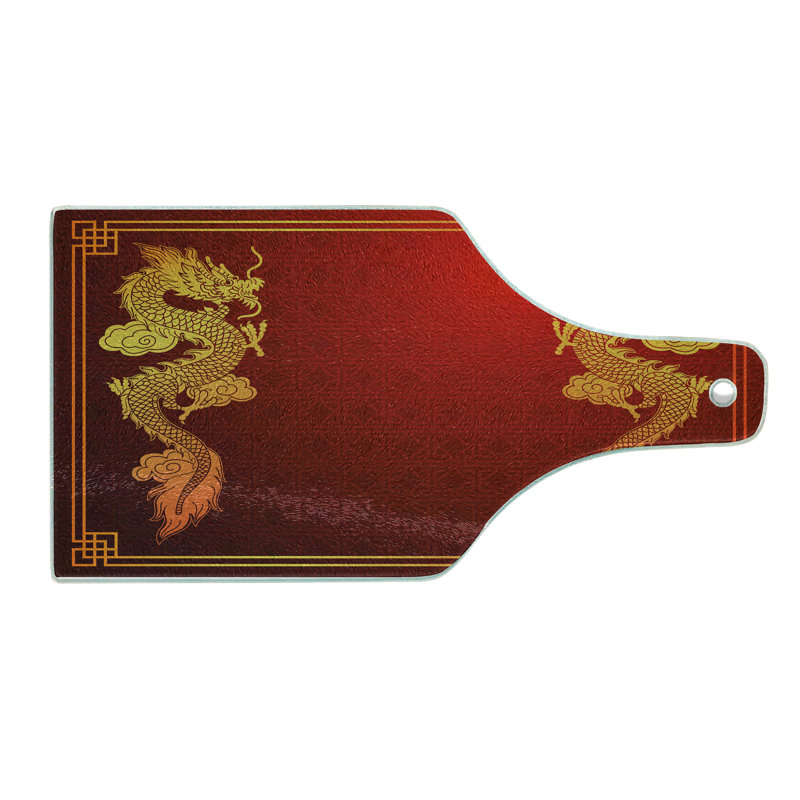 Planche à découper en verre trempé Ambesonne, créature historique, orange, jaune