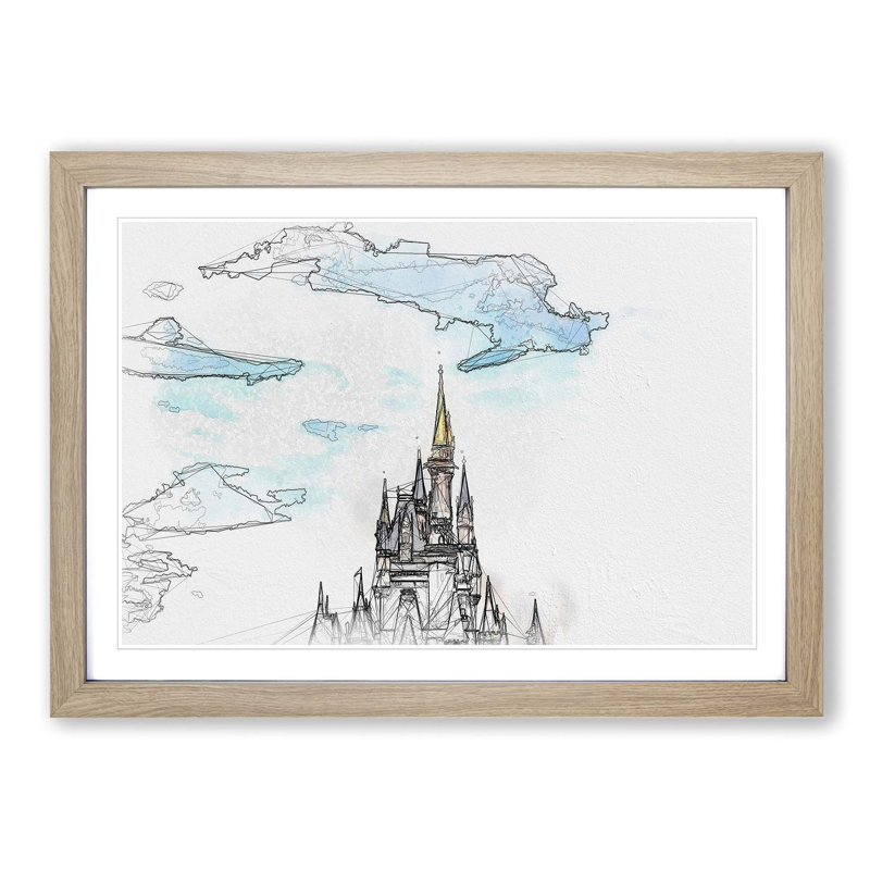 Magic Kingdom Castle in Abstract - Picture Frame Graphic Art Print, Oak, 60cm H x 91cm W x 2cm D