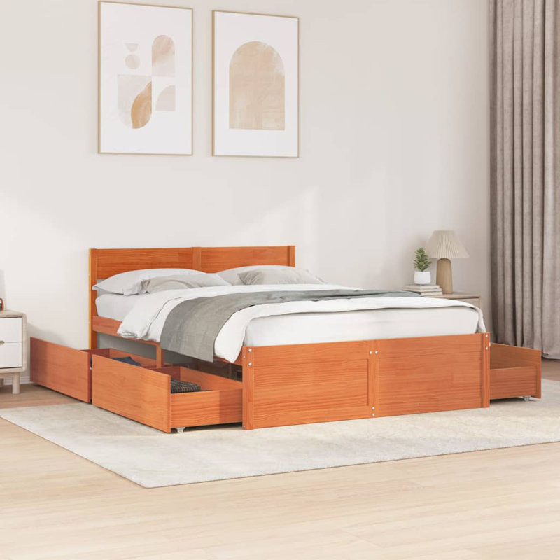Losurdo Solid Wood Bed, EU Single - 90 x 200 cm, Wax Brown