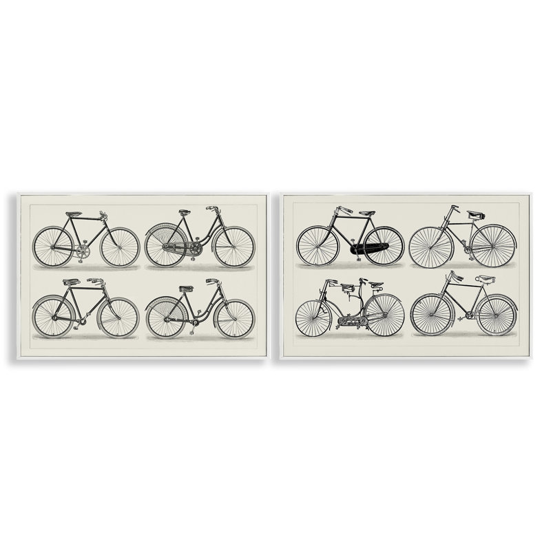  Vintage Bicycle Styles 2 PC Giclee Art Set by Vision Studio, 20'' H x 30'' W, Coastal White Framed Giclee