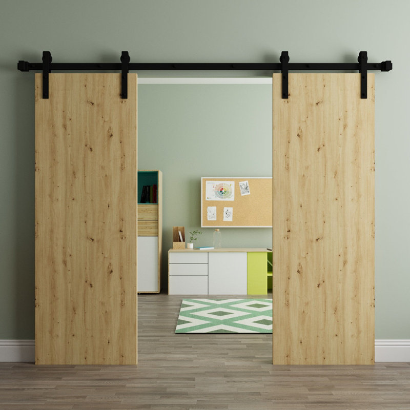 Porte de grange moderne - ESSENTIEL 8001 - Ensemble de quincaillerie lourde sur rail 6,6 pi - Portes intérieures à panneau plein