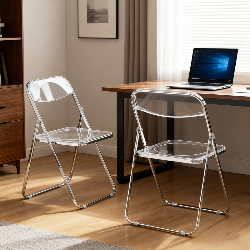  Ensemble de 6 chaises de salle à manger pliables en acrylique avec structure triangulaire stable et patins en caoutchouc
