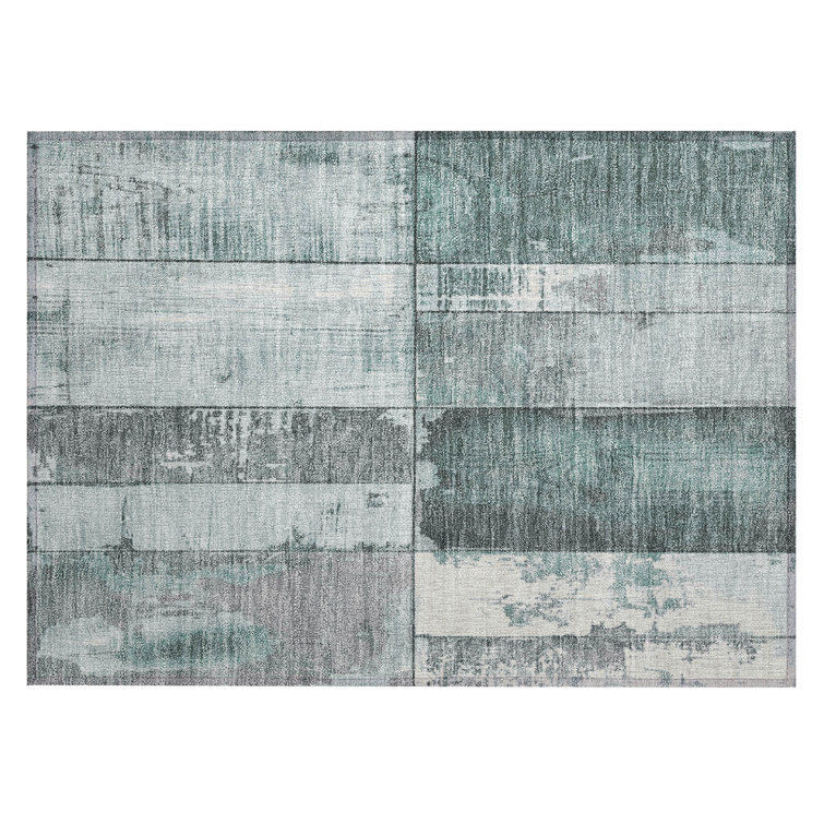 Machine Washable Indoor/Outdoor Xhevrie Seafoam Rug