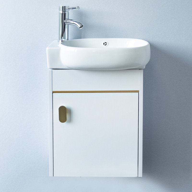Detjon 17'' Single Bathroom Vanity with Ceramic Top, White