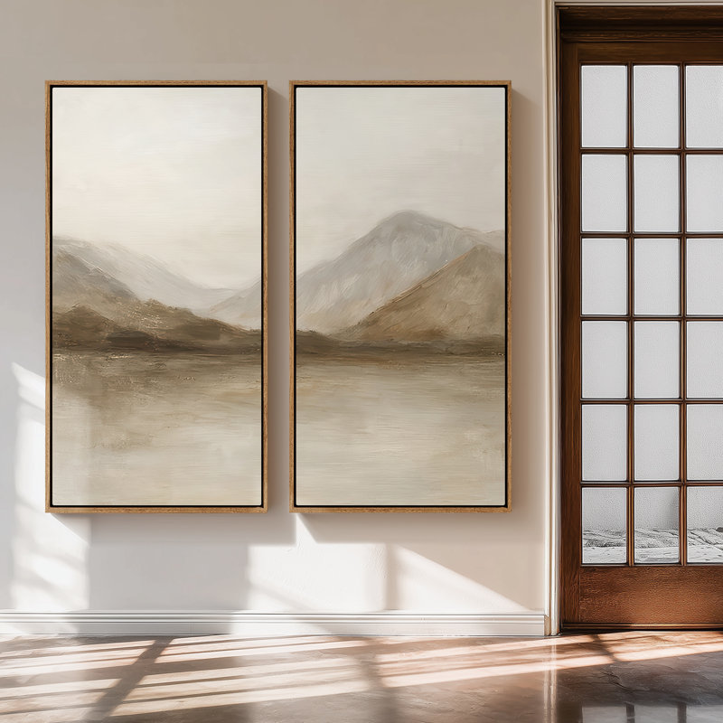 «Soft Neutral Mountain Range Landscape», ensemble de 2 reproductions d'art murales encadrées sur toile 60 po x 30 po x 2 pièces