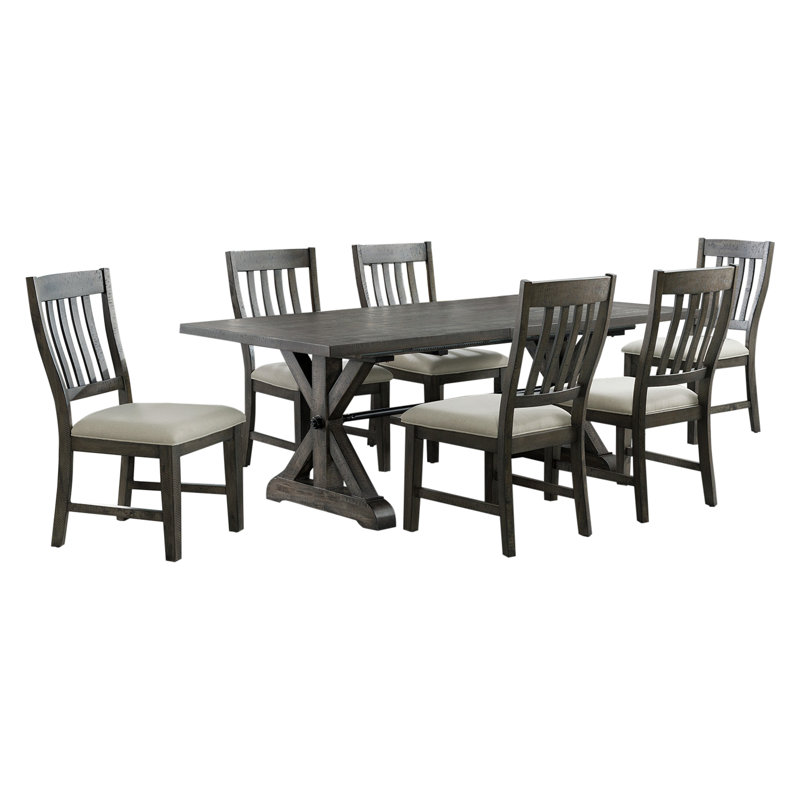 Ensemble repas 5 pièces Sunset Trading Trestle | Table extensible 96 po rectangulaire | 4 chaises d'appoint rembourrées | Bois gris vieilli | 8 sièges