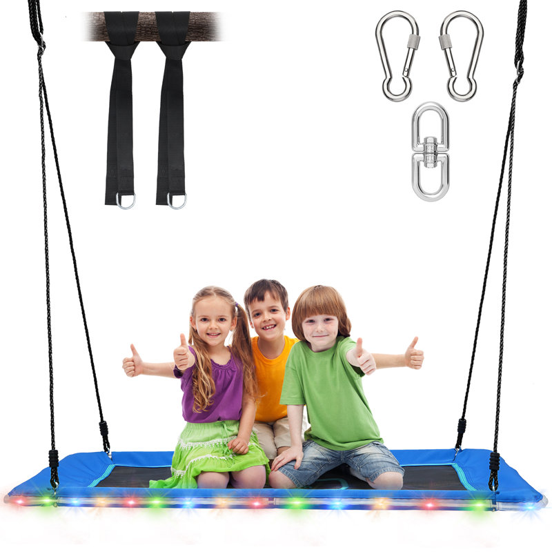 Balançoire à plateforme rectangulaire de 700 po à 700 lb avec lumières DEL pour enfants adultes à l'extérieur, Bleu