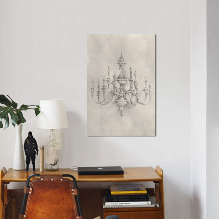 «Chandelier Schématique I», impression sur toile, H 12 po x l 8 po x P 0,75 po, Toile tendue
