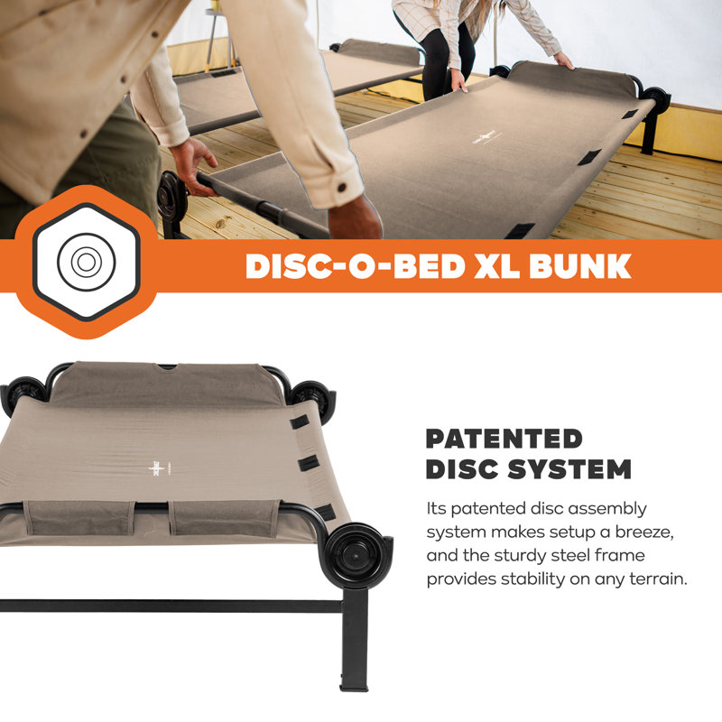 Disc-O-Bed Extra Large Outdoor Convertible 2 Person Portable Camping Cots, Tan, Tan