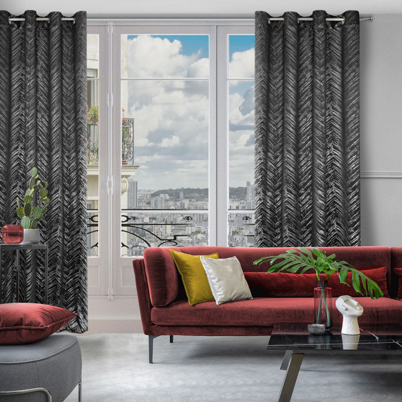 Adelya Blackout Curtains Single Panel, Black/Silver