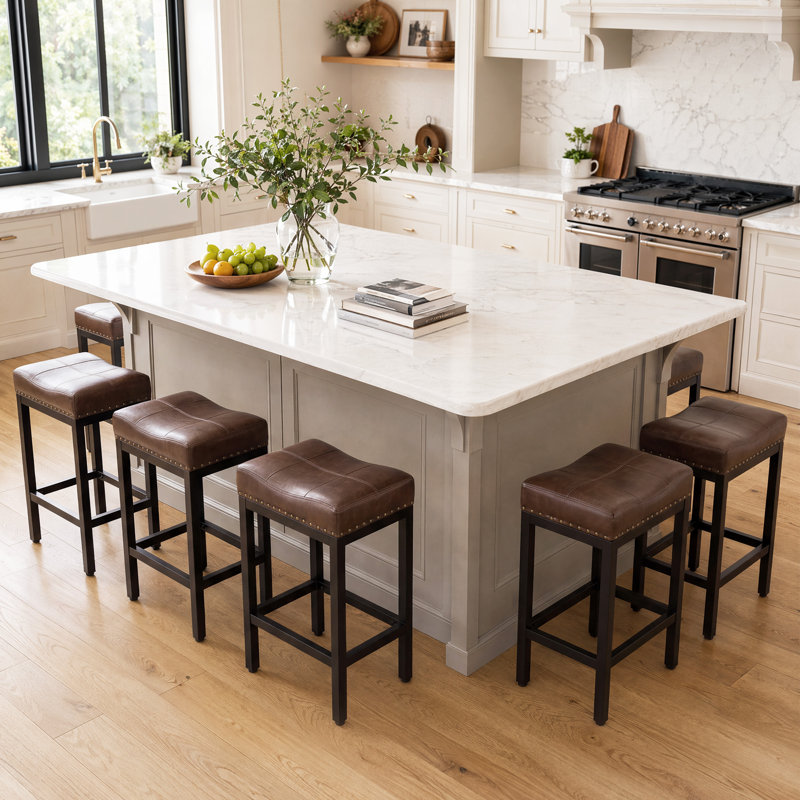 Michille Saddle Upholstered 24.21" Counter Stool, Brown/Black, 6