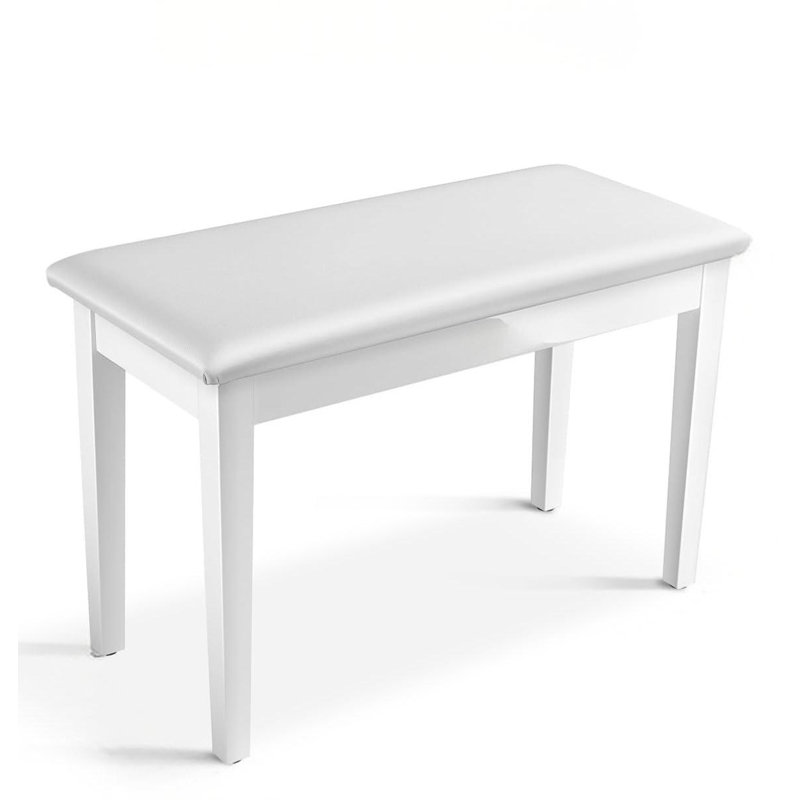 Duet banc de piano avec rangement, banc de clavier en bois massif, siège de tabouret de bibliothèque avec coussin rembourré d'éponges à haute densité, blanc